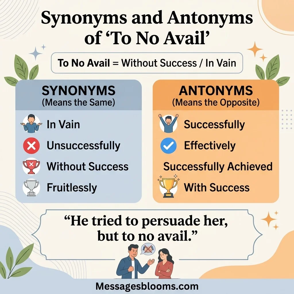 Synonyms and Antonyms of "To No Avail"