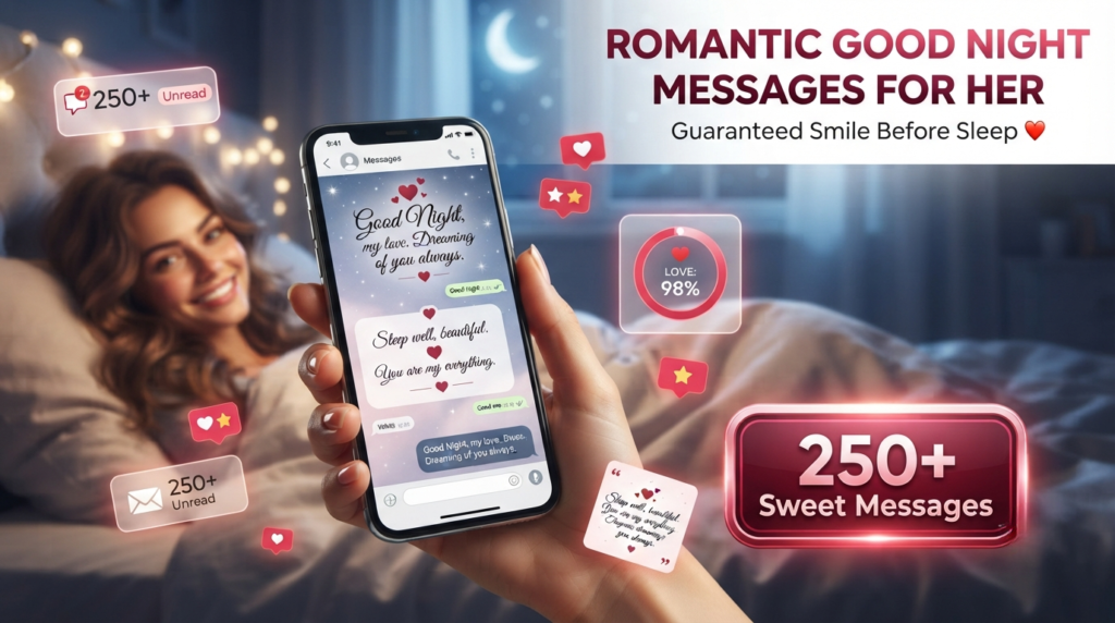 Deep and Heartfelt Romantic Good Night Messages for Her