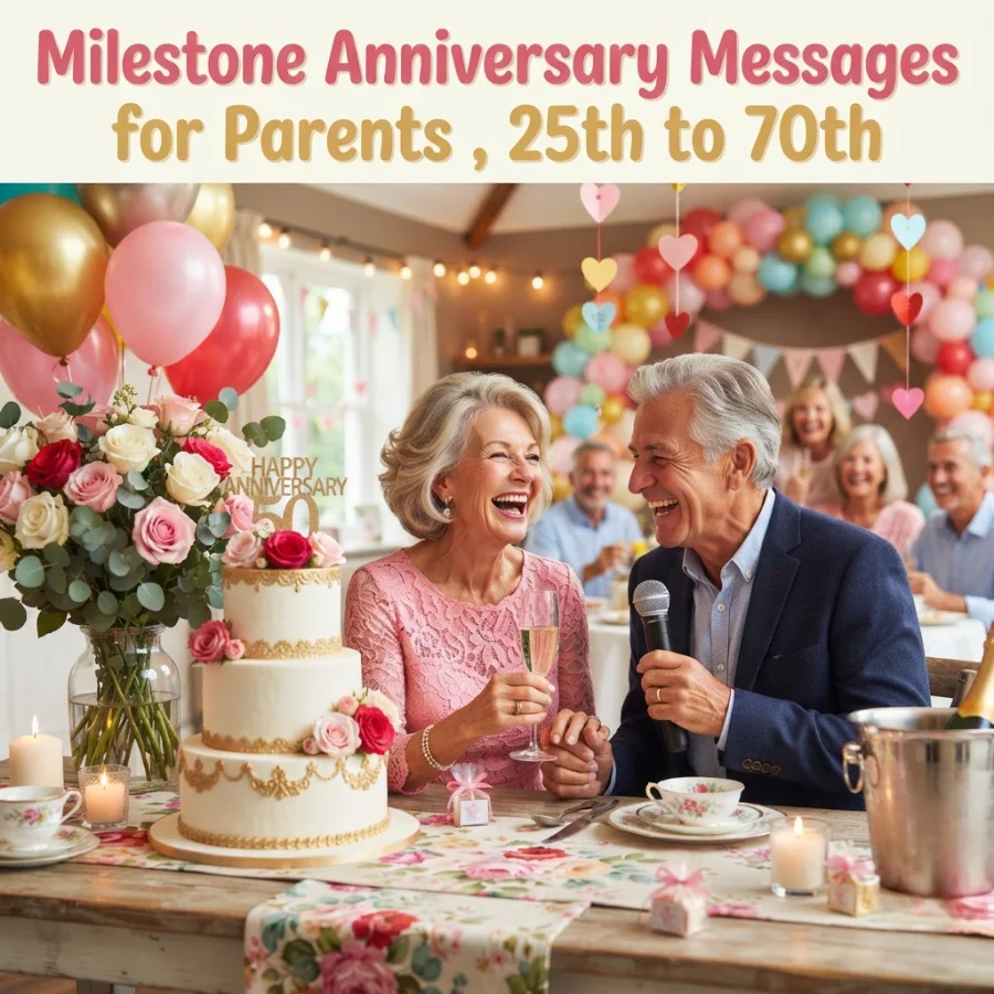 Milestone Anniversary Messages for Parents , 25th to 70th